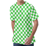 White And Green Checkered Print Men's Velvet T-Shirt
