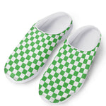 White And Green Checkered Print Mesh Casual Shoes