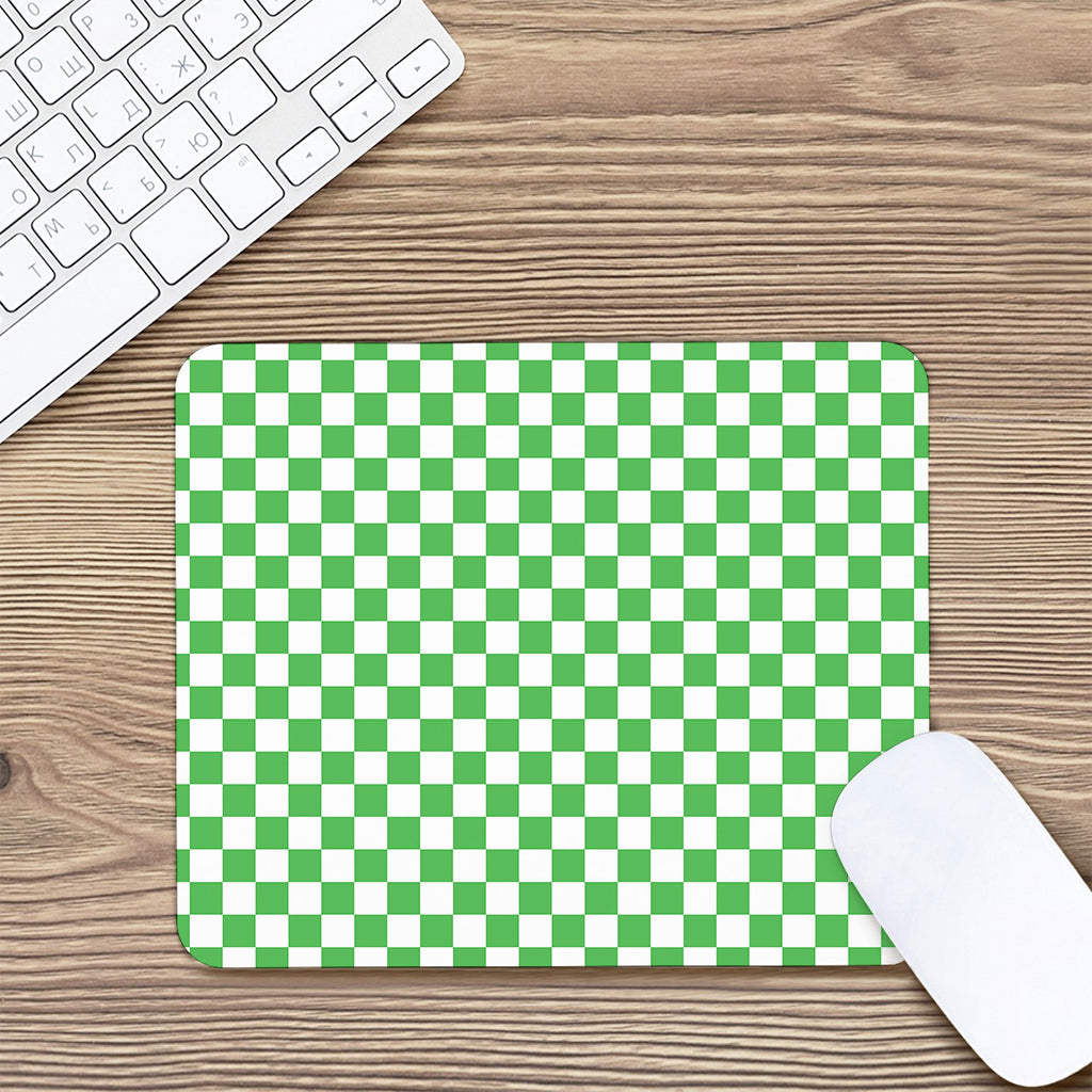 White And Green Checkered Print Mouse Pad