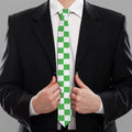 White And Green Checkered Print Necktie