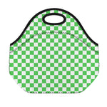 White And Green Checkered Print Neoprene Lunch Bag