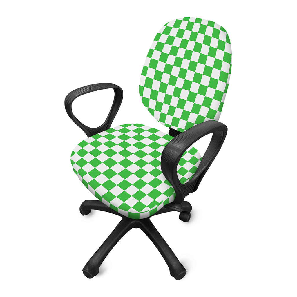 White And Green Checkered Print Office Chair Cover