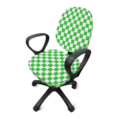 White And Green Checkered Print Office Chair Cover