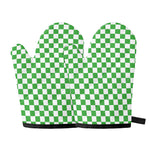 White And Green Checkered Print Oven Mitts