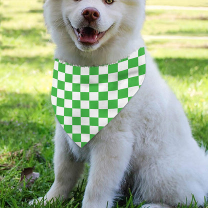 White And Green Checkered Print Over The Collar Dog Bandana