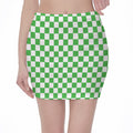 White And Green Checkered Print Pencil Mini Skirt