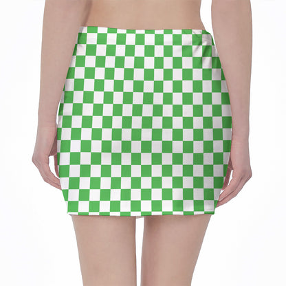 White And Green Checkered Print Pencil Mini Skirt