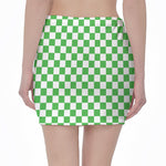 White And Green Checkered Print Pencil Mini Skirt