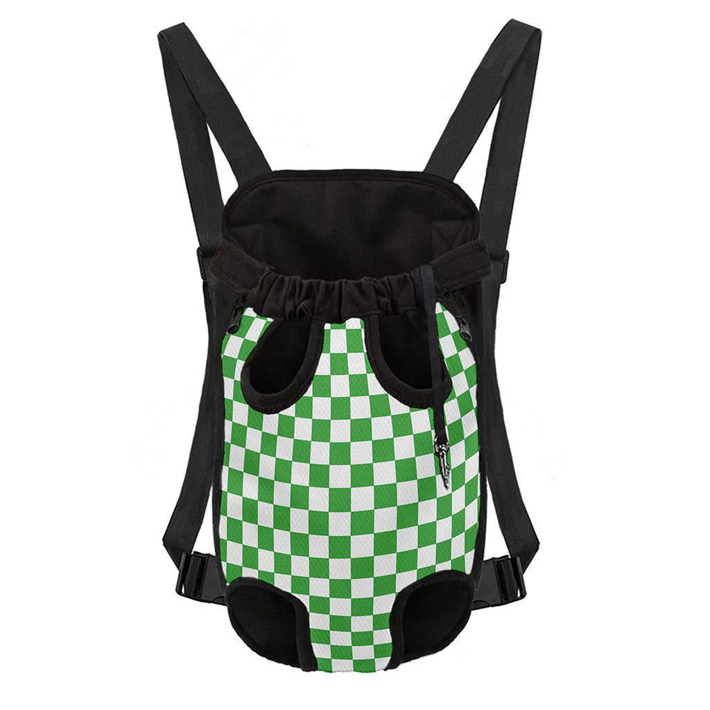 White And Green Checkered Print Pet Carrier Backpack