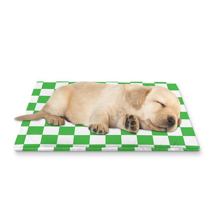 White And Green Checkered Print Pet Cooling Mat Cover