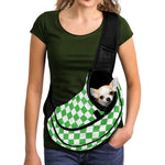 White And Green Checkered Print Pet Sling Carrier