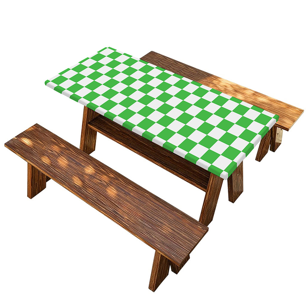 White And Green Checkered Print Picnic Table Cover