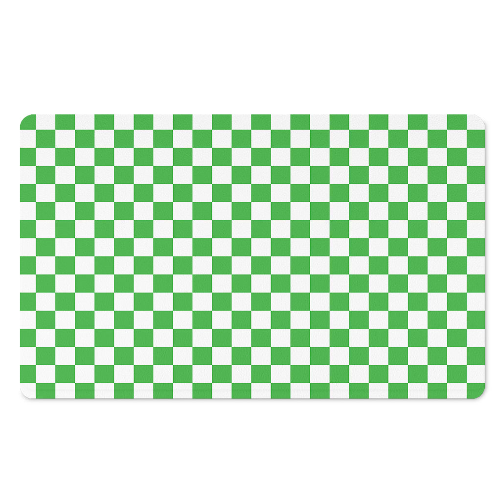 White And Green Checkered Print Polyester Doormat