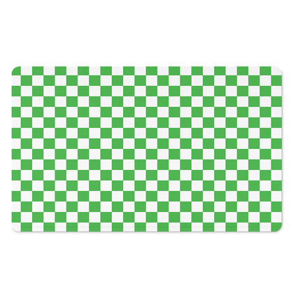 White And Green Checkered Print Polyester Doormat