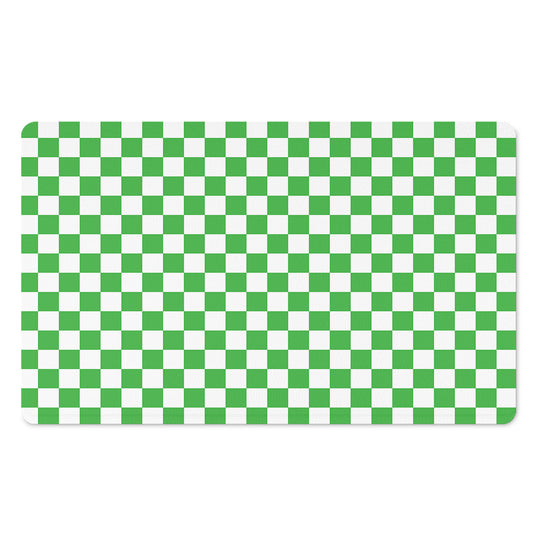 White And Green Checkered Print Polyester Doormat