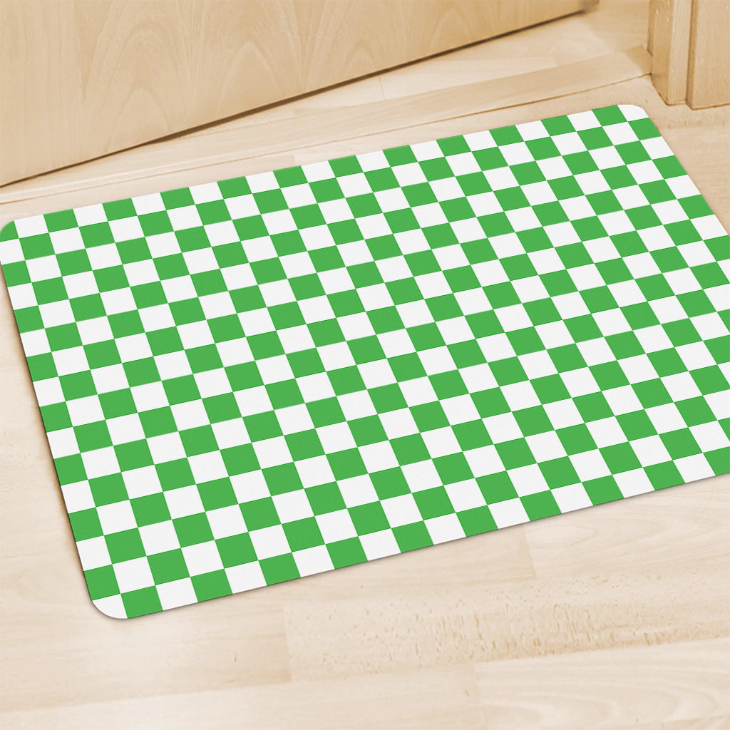 White And Green Checkered Print Polyester Doormat