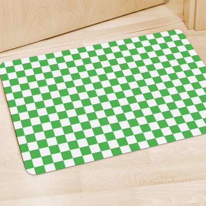 White And Green Checkered Print Polyester Doormat
