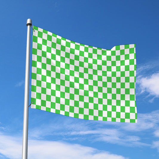 White And Green Checkered Print Polyester Flag