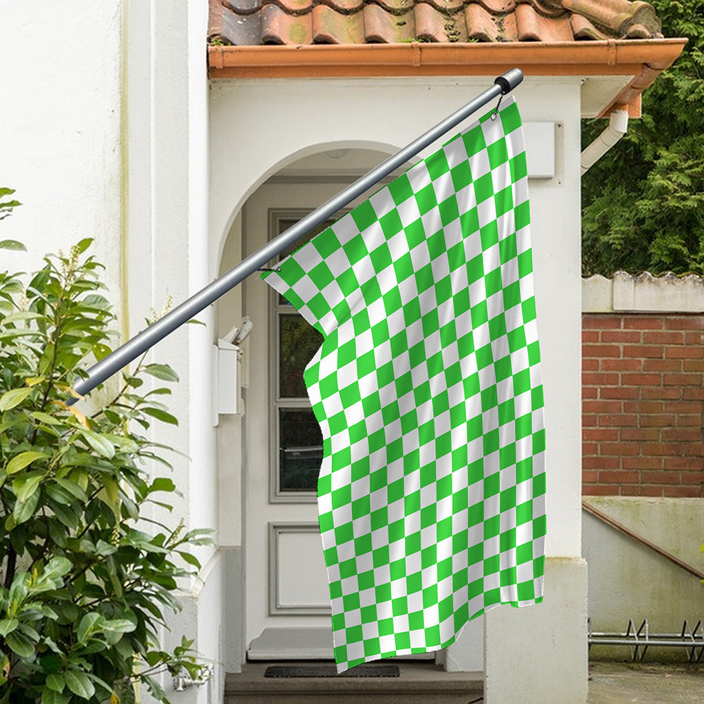 White And Green Checkered Print Polyester Flag