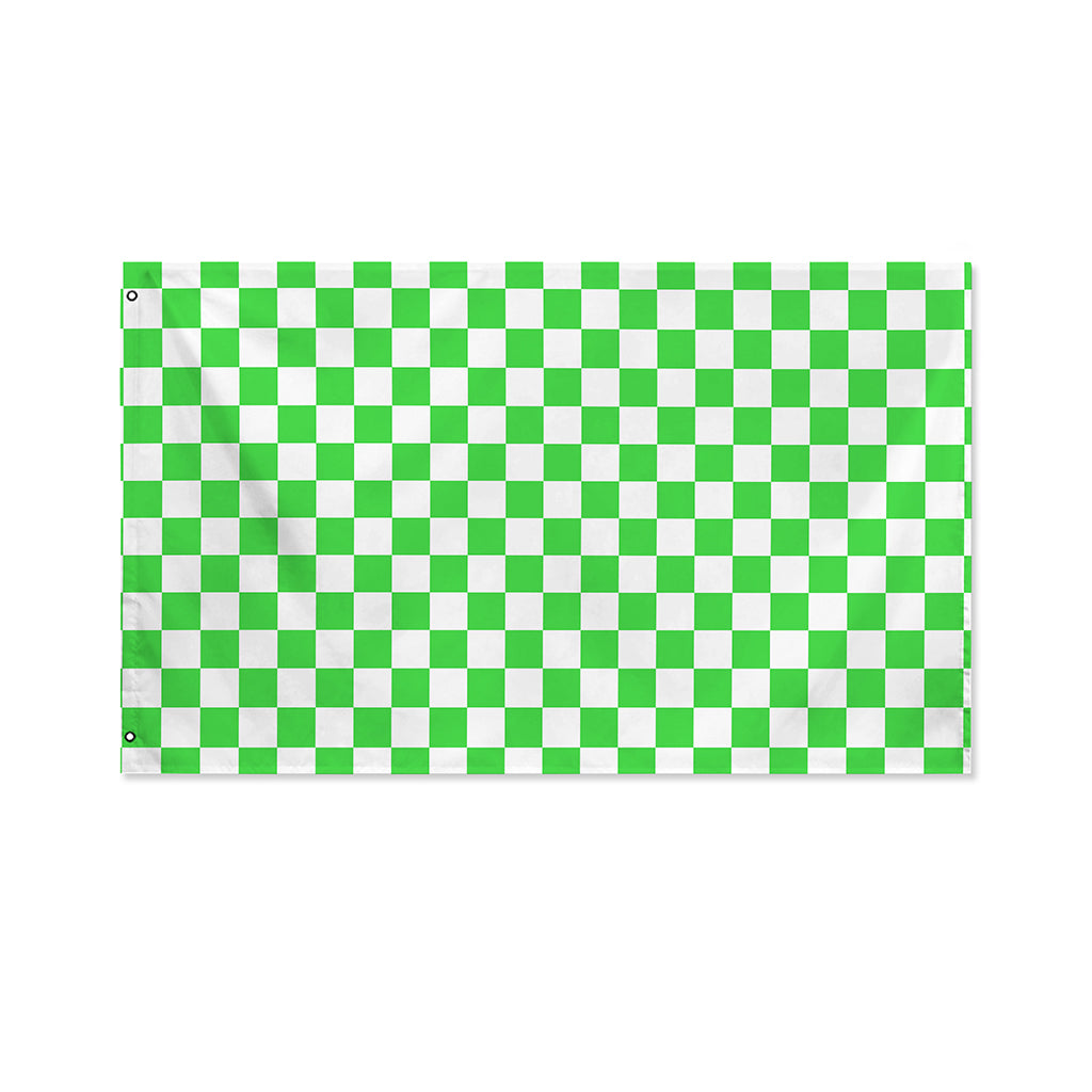 White And Green Checkered Print Polyester Flag