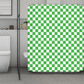 White And Green Checkered Print Polyester Shower Curtain