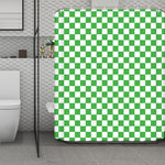 White And Green Checkered Print Polyester Shower Curtain