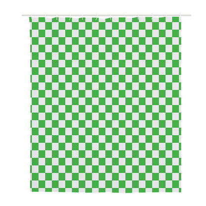 White And Green Checkered Print Polyester Shower Curtain