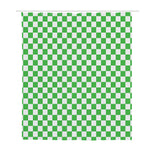 White And Green Checkered Print Polyester Shower Curtain
