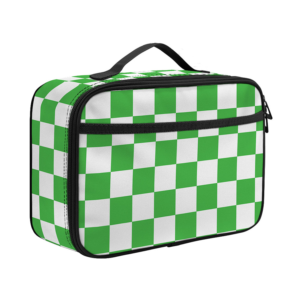 White And Green Checkered Print Portable Lunch Bag