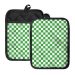 White And Green Checkered Print Pot Holders With Pocket