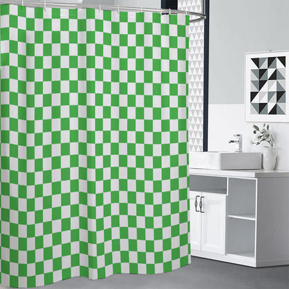 White And Green Checkered Print Premium Shower Curtain