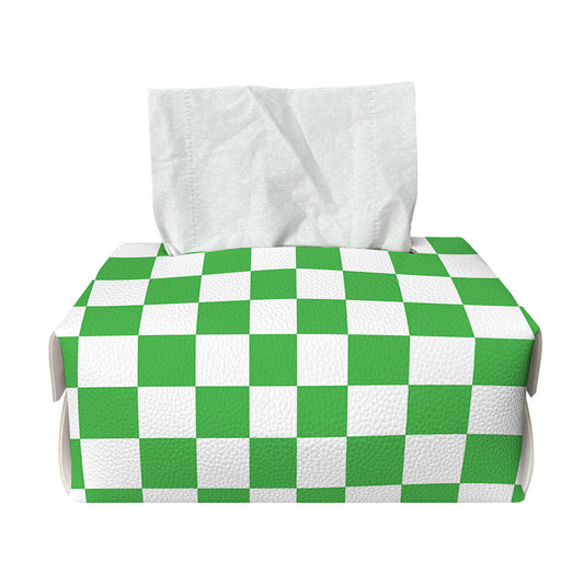 White And Green Checkered Print Rectangle Tissue Box Cover