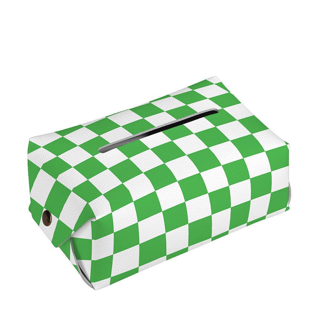 White And Green Checkered Print Rectangle Tissue Box Cover