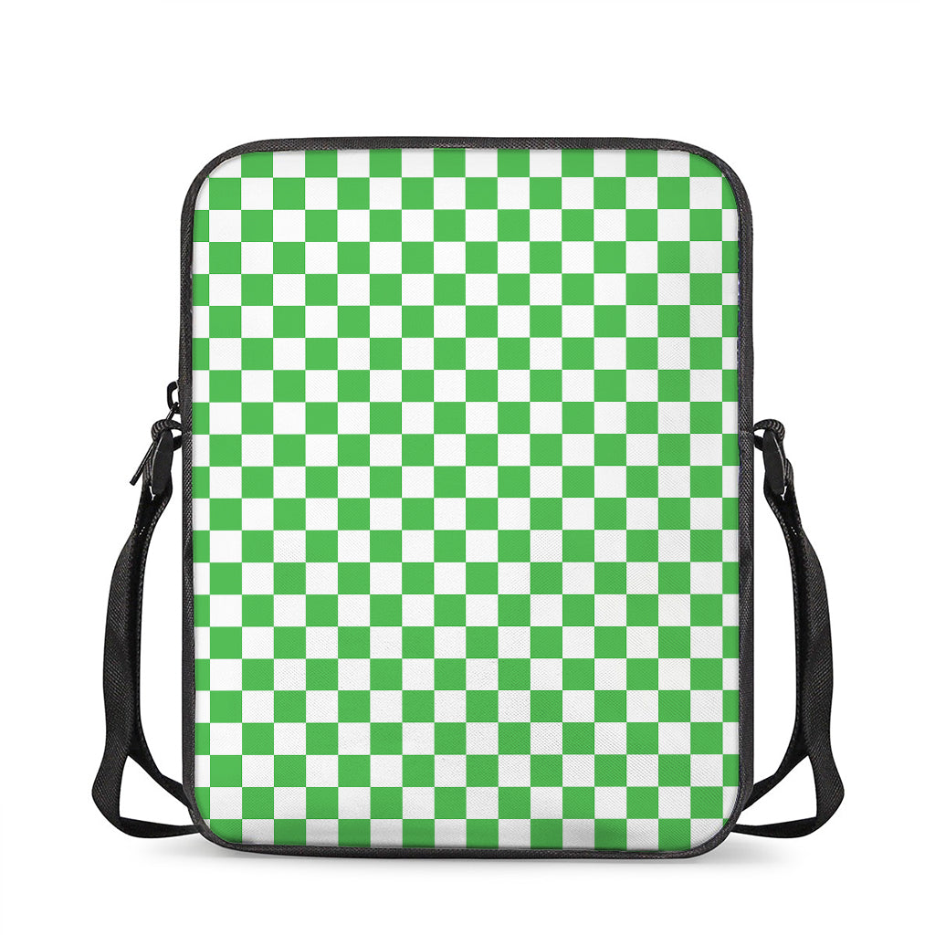 White And Green Checkered Print Rectangular Crossbody Bag