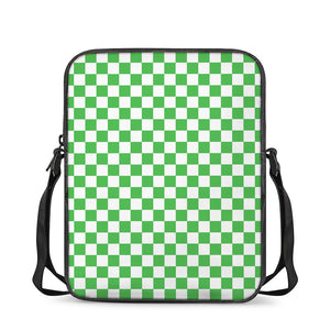 White And Green Checkered Print Rectangular Crossbody Bag