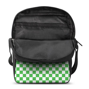 White And Green Checkered Print Rectangular Crossbody Bag