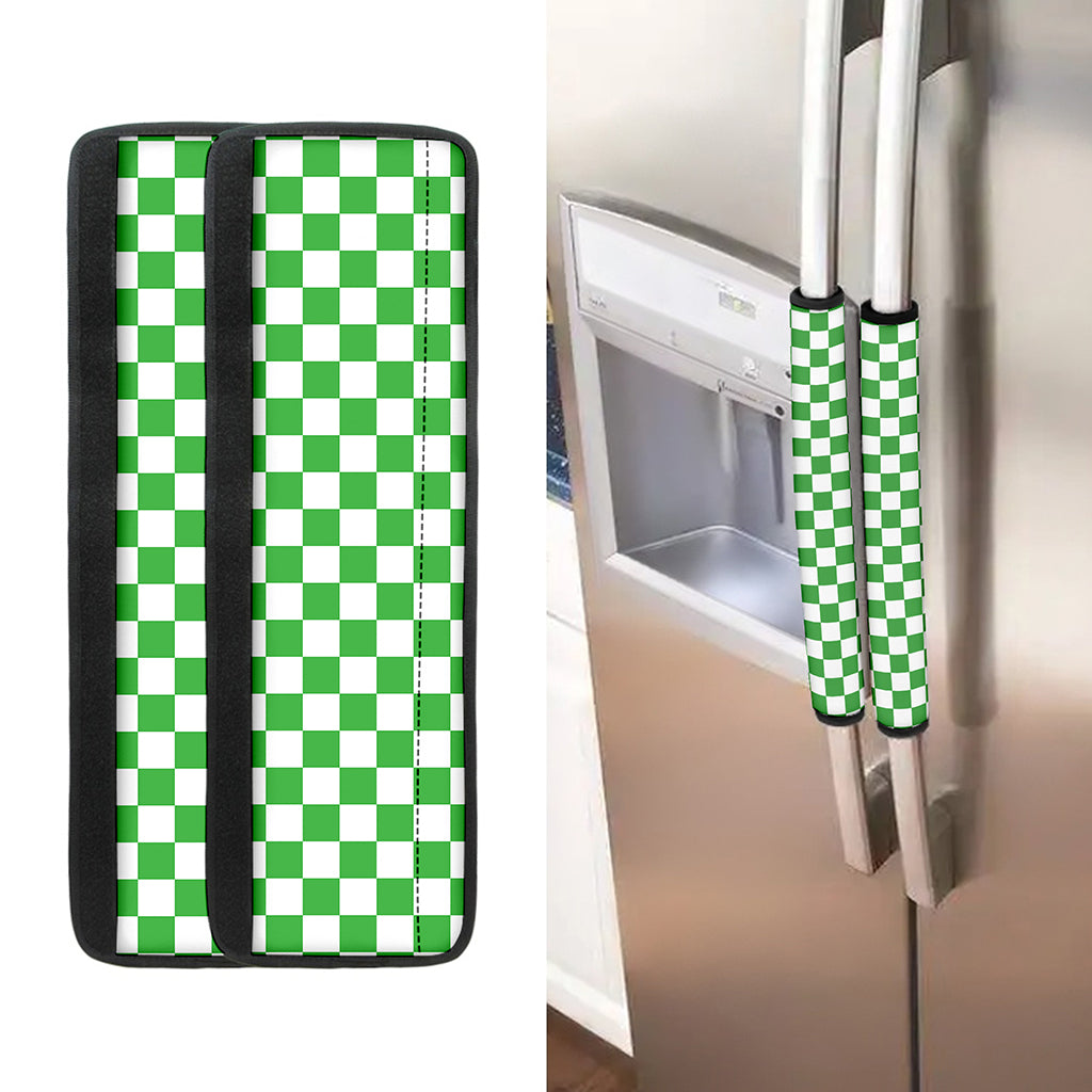 White And Green Checkered Print Refrigerator Handle Covers