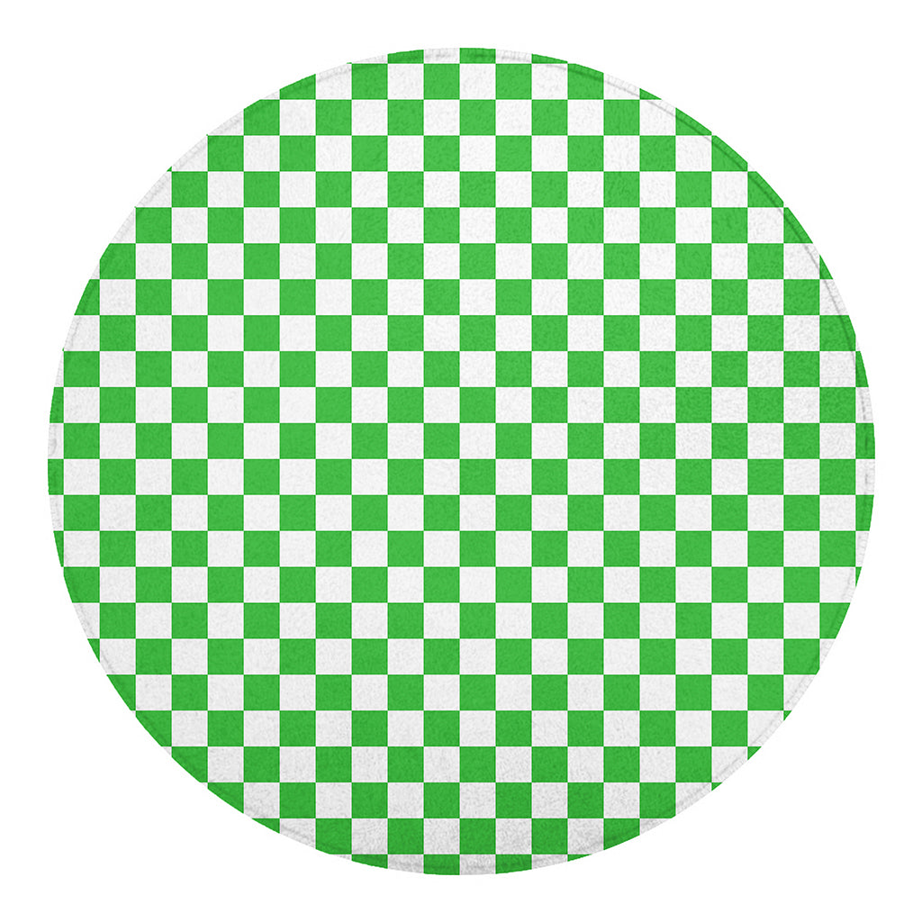 White And Green Checkered Print Round Blanket