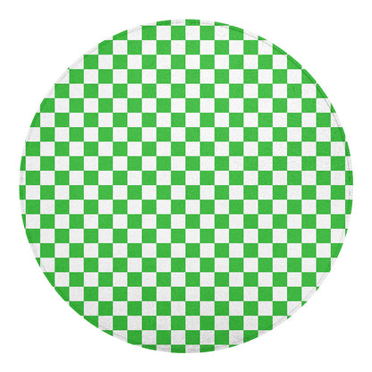 White And Green Checkered Print Round Blanket