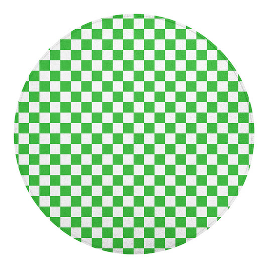 White And Green Checkered Print Round Blanket