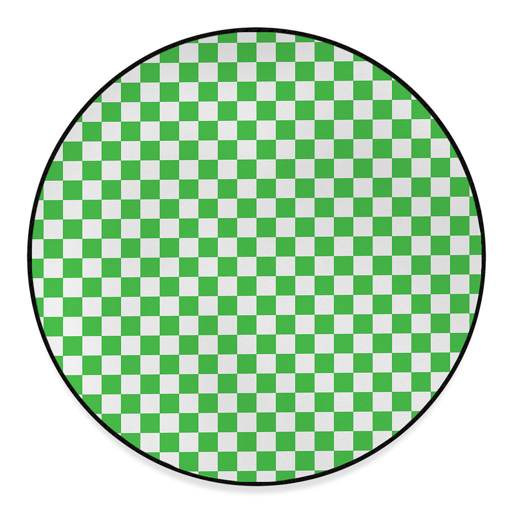 White And Green Checkered Print Round Floor Mat