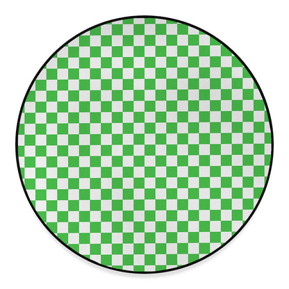 White And Green Checkered Print Round Floor Mat