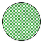 White And Green Checkered Print Round Floor Mat
