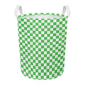 White And Green Checkered Print Round Laundry Basket