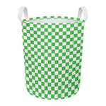 White And Green Checkered Print Round Laundry Basket