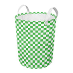White And Green Checkered Print Round Laundry Basket