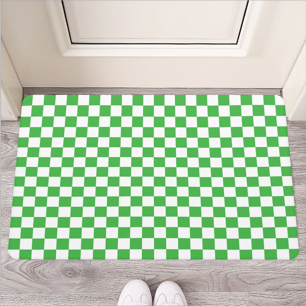 White And Green Checkered Print Rubber Doormat