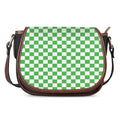 White And Green Checkered Print Saddle Bag