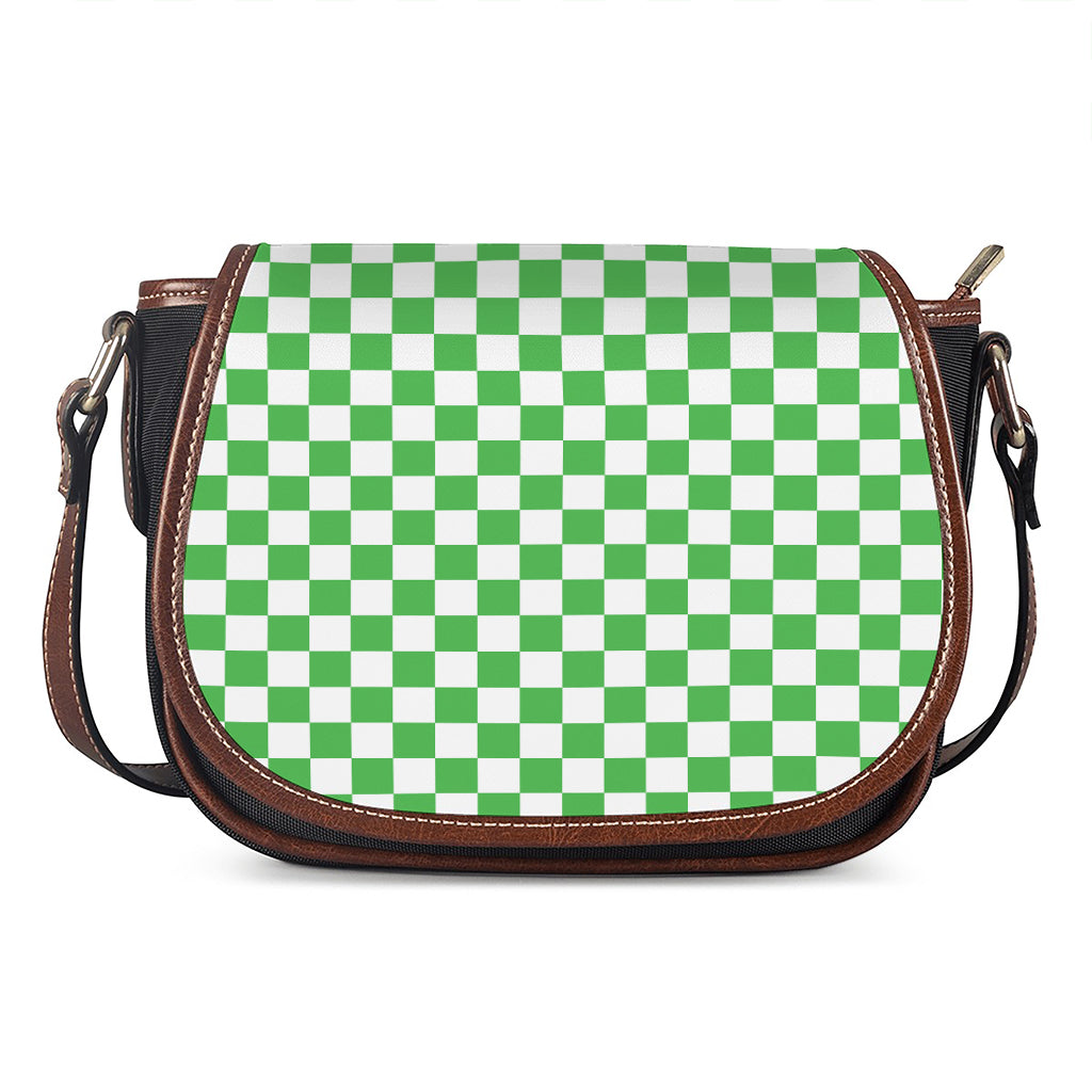 White And Green Checkered Print Saddle Bag