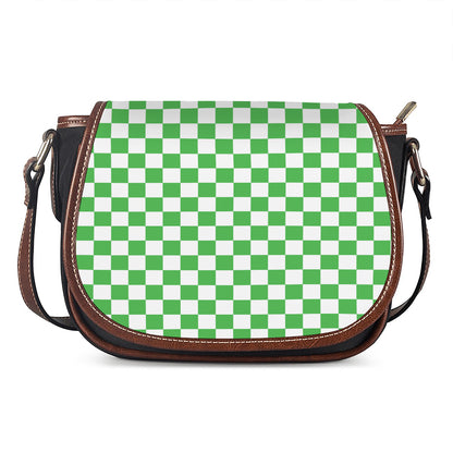 White And Green Checkered Print Saddle Bag